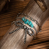 Thumbnail for Boho 3pcs Antique Silver Tone Bowknot Turquoise Curb Chain Bracelet Set - ArtGalleryZen