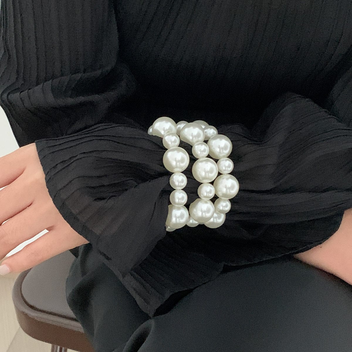 Boho 3pcs Chunky Pearl Chain Stackable Bracelet Set - ArtGalleryZen