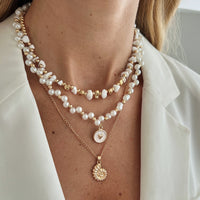 Thumbnail for Boho 3pcs Conch Enamel Round Disk Pendant Pearl Chain Necklace Set - ArtGalleryZen