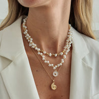 Thumbnail for Boho 3pcs Conch Enamel Round Disk Pendant Pearl Chain Necklace Set - ArtGalleryZen