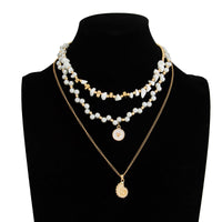 Thumbnail for Boho 3pcs Conch Enamel Round Disk Pendant Pearl Chain Necklace Set - ArtGalleryZen