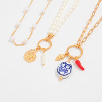 Thumbnail for Boho 3pcs Conch Flower Ceramic Pendant Pearl Chain Necklace Set - ArtGalleryZen
