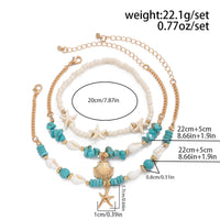 Thumbnail for Boho 3Pcs Conch Shell Starfish Charm Turquoise Seed Bead Chain Anklet Set - ArtGalleryZen