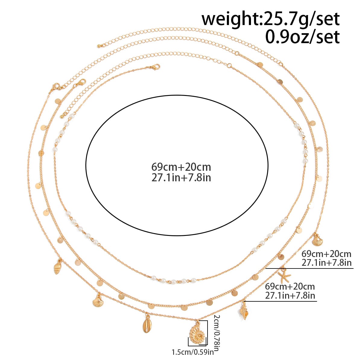 Boho 3pcs Conch Shell Starfish Tassel Pearl Waist Chain Set - ArtGalleryZen