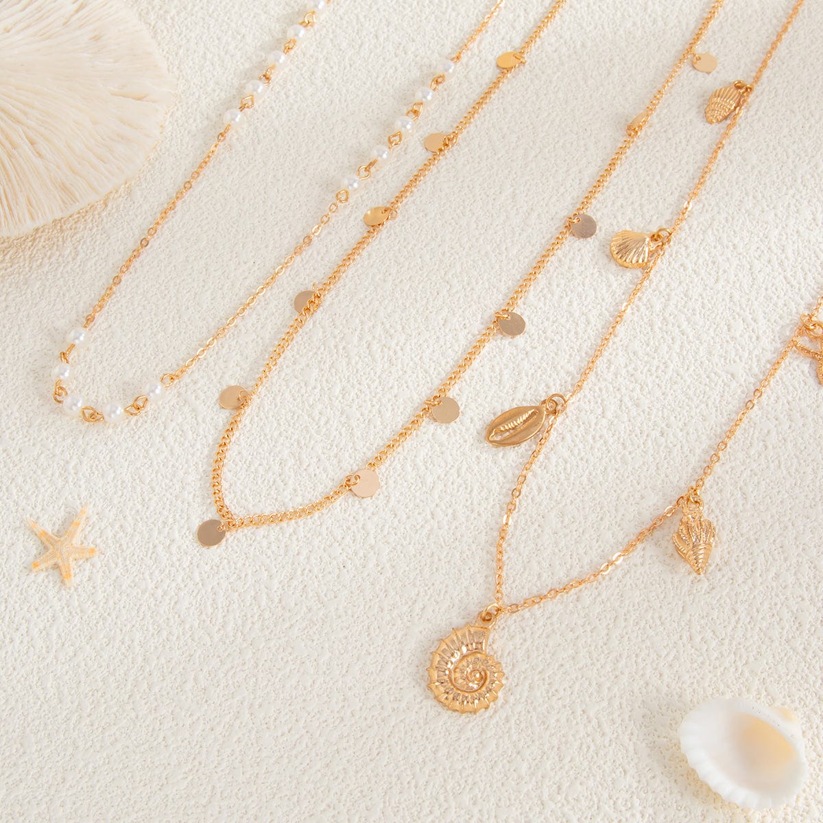 Boho 3pcs Conch Shell Starfish Tassel Pearl Waist Chain Set - ArtGalleryZen