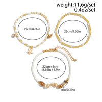 Thumbnail for Boho 3pcs Conch Starfish Charm Pearl Seed Bead Chain Anklet Set - ArtGalleryZen