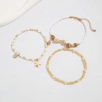 Thumbnail for Boho 3pcs Conch Starfish Charm Pearl Seed Bead Chain Anklet Set - ArtGalleryZen