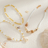 Thumbnail for Boho 3pcs Conch Starfish Charm Pearl Seed Bead Chain Anklet Set - ArtGalleryZen