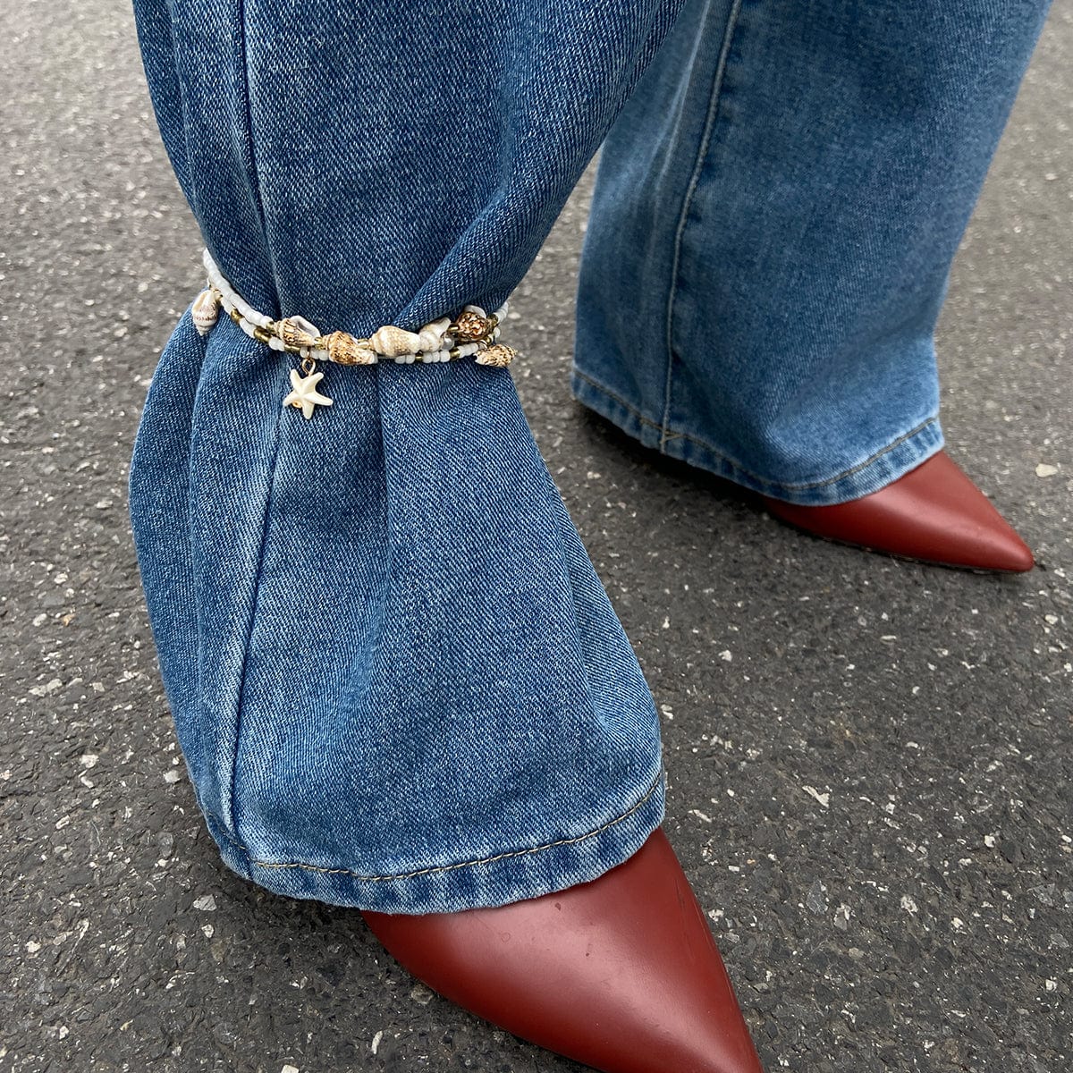 Boho 3pcs Conch Starfish Charm Pearl Seed Bead Chain Anklet Set - ArtGalleryZen