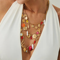 Thumbnail for Boho 3pcs Pearl Enamel Heart Chili Sun Flower Pendant Necklace Set - ArtGalleryZen