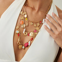 Thumbnail for Boho 3pcs Pearl Enamel Heart Chili Sun Flower Pendant Necklace Set - ArtGalleryZen