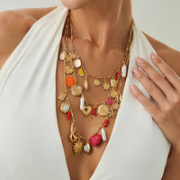 Thumbnail for Boho 3pcs Pearl Enamel Heart Chili Sun Flower Pendant Necklace Set - ArtGalleryZen