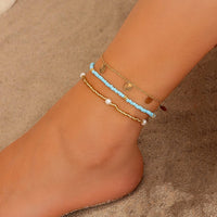 Thumbnail for Boho 3Pcs Pearl Seed Beaded Sequin Tassel Anklet Set