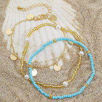 Thumbnail for Boho 3Pcs Pearl Seed Beaded Sequin Tassel Anklet Set