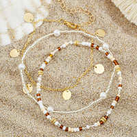 Thumbnail for Boho 3Pcs Pearl Seed Beaded Sequin Tassel Anklet Set