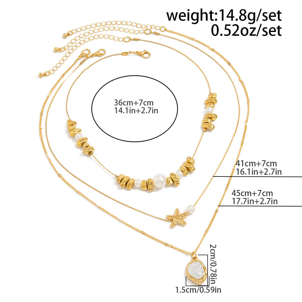 Boho 3pcs Pearl Starfish Pendant Irregular Beaded Necklace Set - ArtGalleryZen
