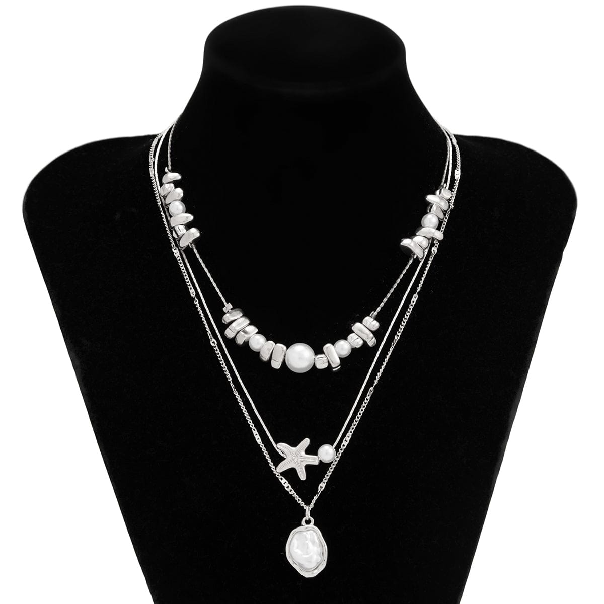 Boho 3pcs Pearl Starfish Pendant Irregular Beaded Necklace Set - ArtGalleryZen