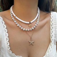 Thumbnail for Boho 3Pcs Shell Starfish Pendant Pearl Polymer Clay Chain Necklace Set