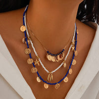 Thumbnail for Boho 3Pcs Shell Starfish Pendant Relief Coin Tassel Seed Bead Necklace Set - ArtGalleryZen
