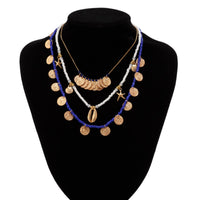 Thumbnail for Boho 3Pcs Shell Starfish Pendant Relief Coin Tassel Seed Bead Necklace Set - ArtGalleryZen