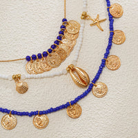 Thumbnail for Boho 3Pcs Shell Starfish Pendant Relief Coin Tassel Seed Bead Necklace Set - ArtGalleryZen