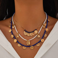 Thumbnail for Boho 3Pcs Shell Starfish Pendant Relief Coin Tassel Seed Bead Necklace Set - ArtGalleryZen