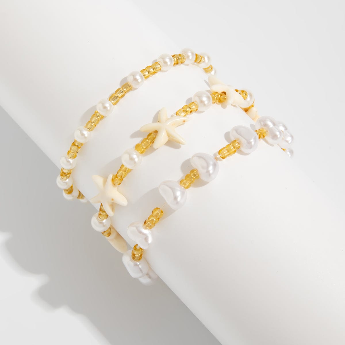 Boho 3pcs Starfish Pearl Seed Beaded Bracelet Set - ArtGalleryZen