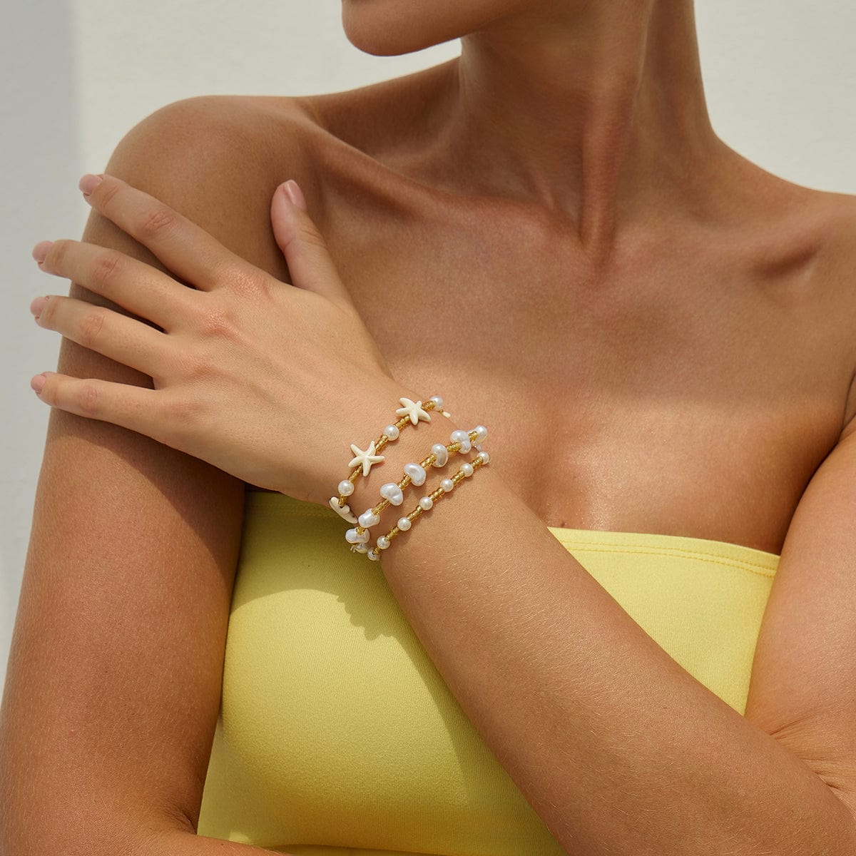 Boho 3pcs Starfish Pearl Seed Beaded Bracelet Set - ArtGalleryZen