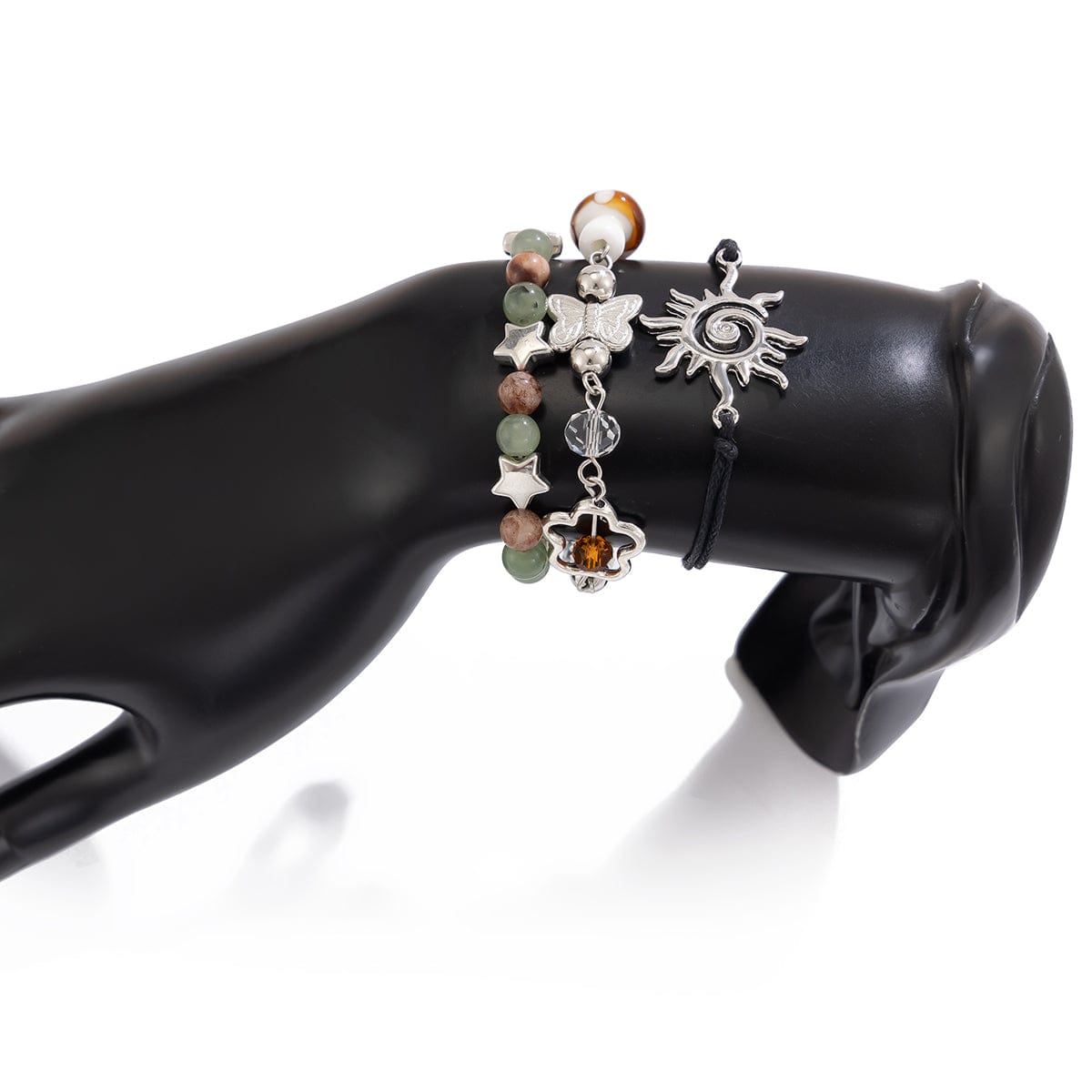 Boho 3Pcs Sun Butterfly Mushroom Charm Crystal Star Chain Bracelet Set - ArtGalleryZen