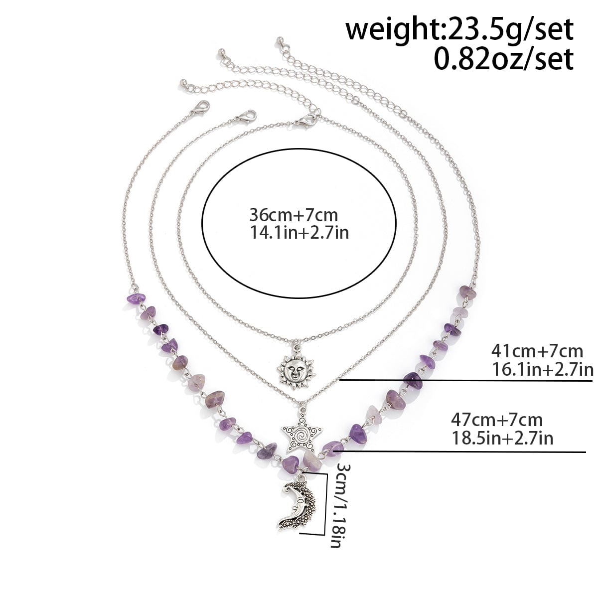 Boho 3Pcs Sun Moon Star Pendant Colorful Turquoise Stone Necklace Set - ArtGalleryZen