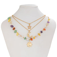 Thumbnail for Boho 3Pcs Sun Moon Star Pendant Colorful Turquoise Stone Necklace Set - ArtGalleryZen