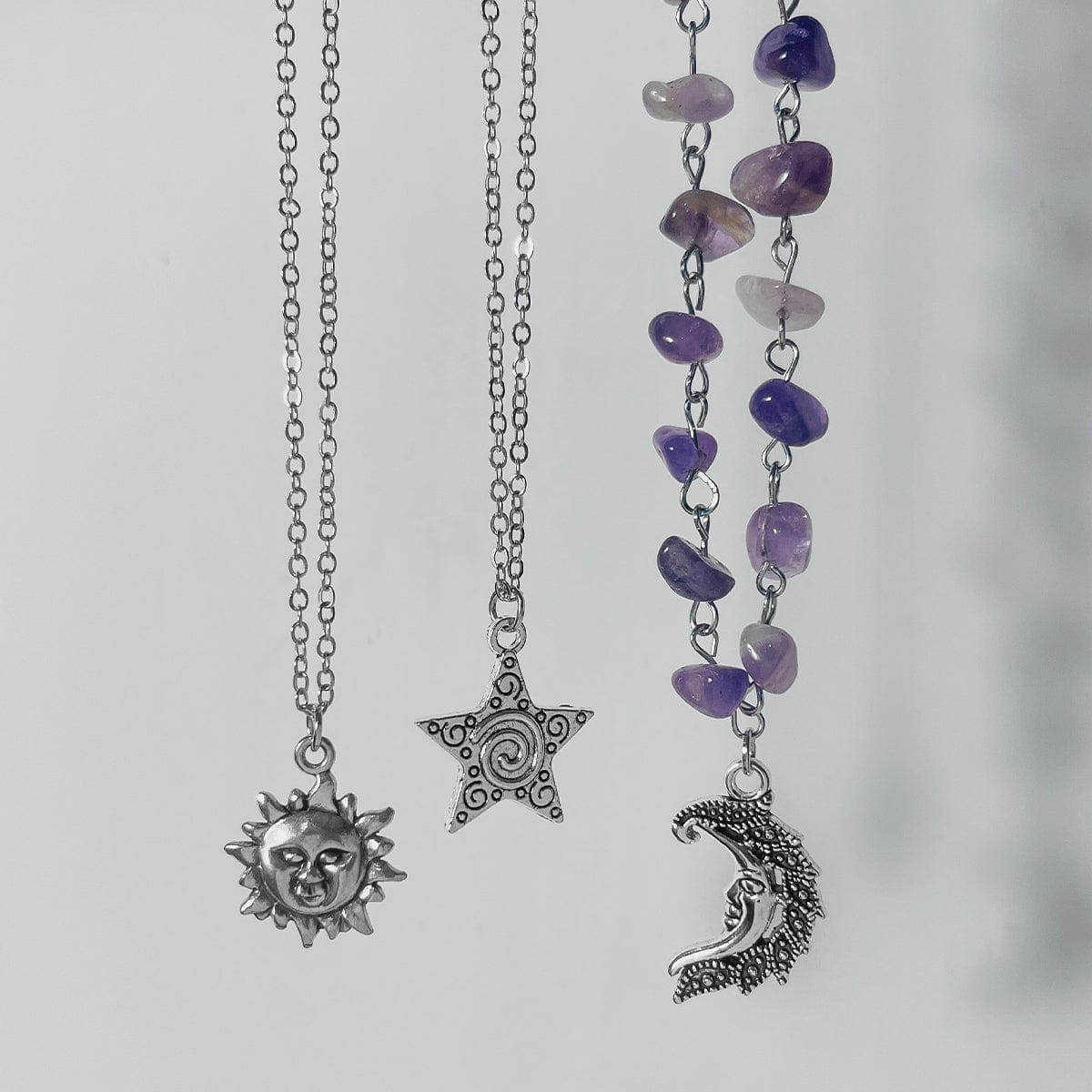 Boho 3Pcs Sun Moon Star Pendant Colorful Turquoise Stone Necklace Set