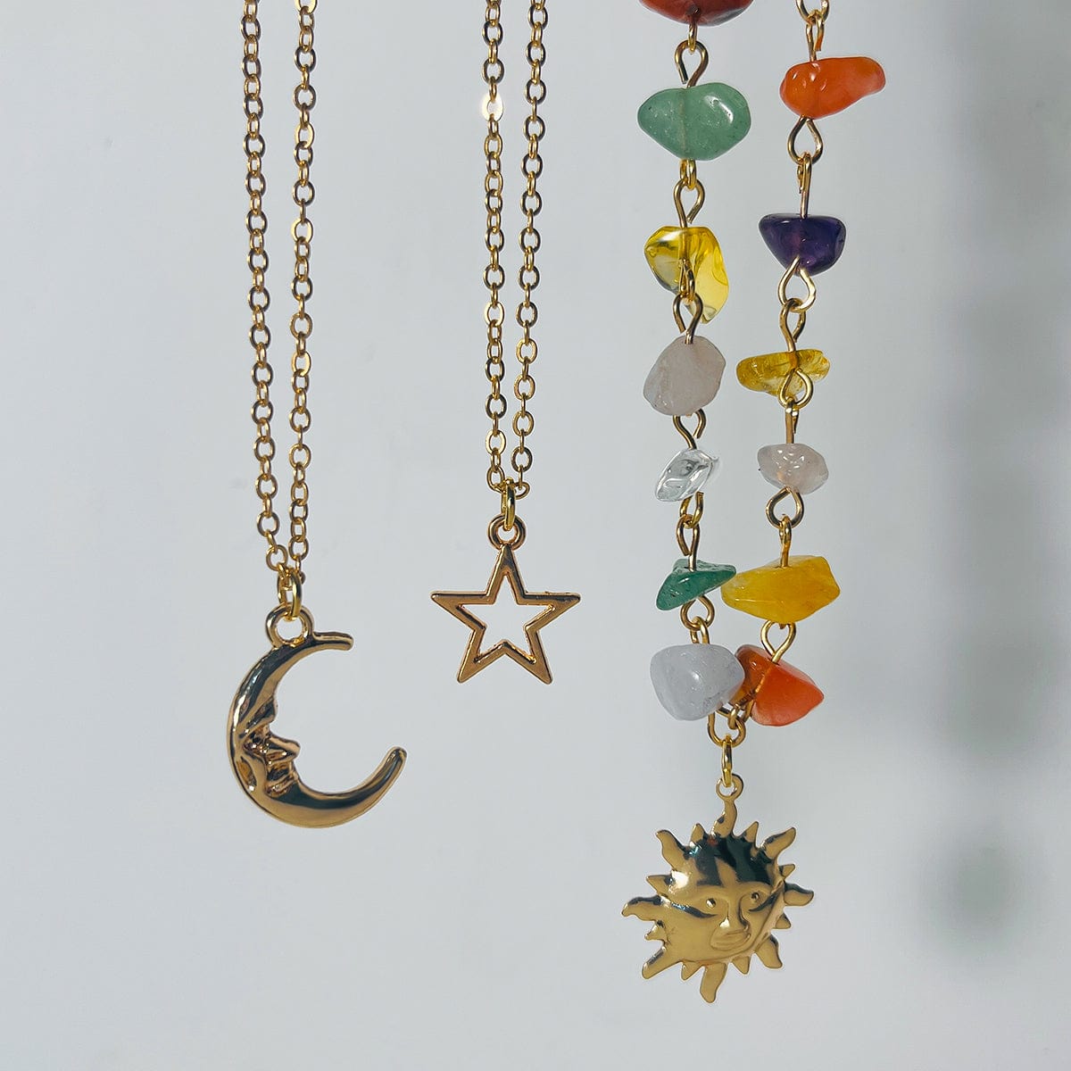 Boho 3Pcs Sun Moon Star Pendant Colorful Turquoise Stone Necklace Set