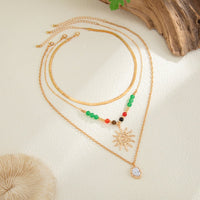 Thumbnail for Boho 3pcs Sun Pearl Pendant Agate Bead Necklace Set - ArtGalleryZen