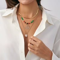 Thumbnail for Boho 3pcs Sun Pearl Pendant Agate Bead Necklace Set - ArtGalleryZen