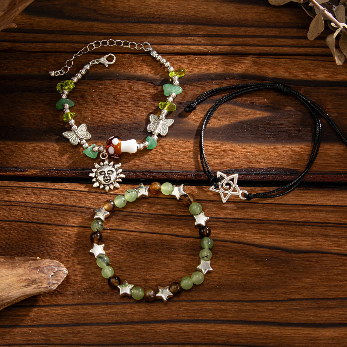 Boho 3pcs Sun Star Butterfly Charm Turquoise Stone Glass Beaded Bracelet Set - ArtGalleryZen
