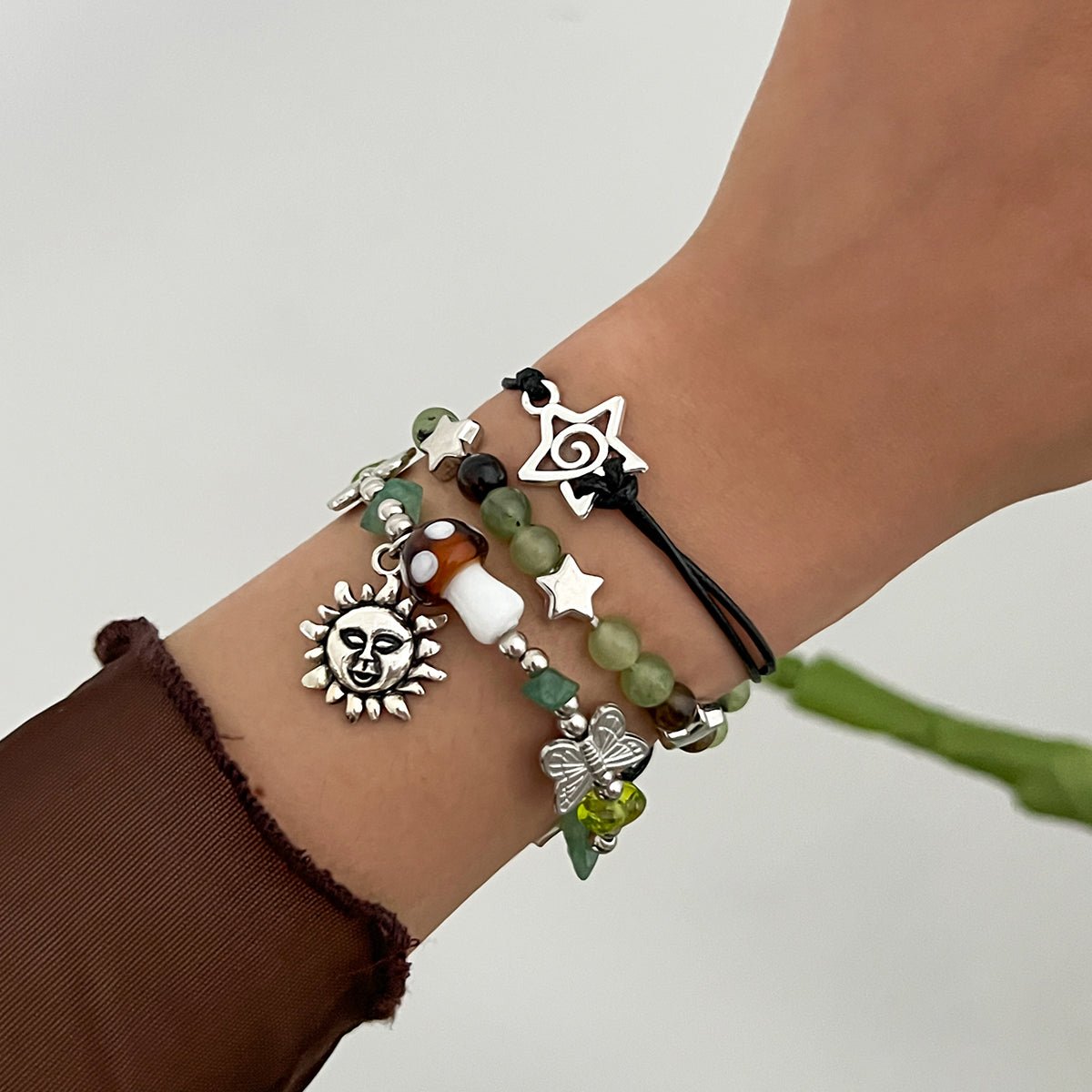 Boho 3pcs Sun Star Butterfly Charm Turquoise Stone Glass Beaded Bracelet Set - ArtGalleryZen
