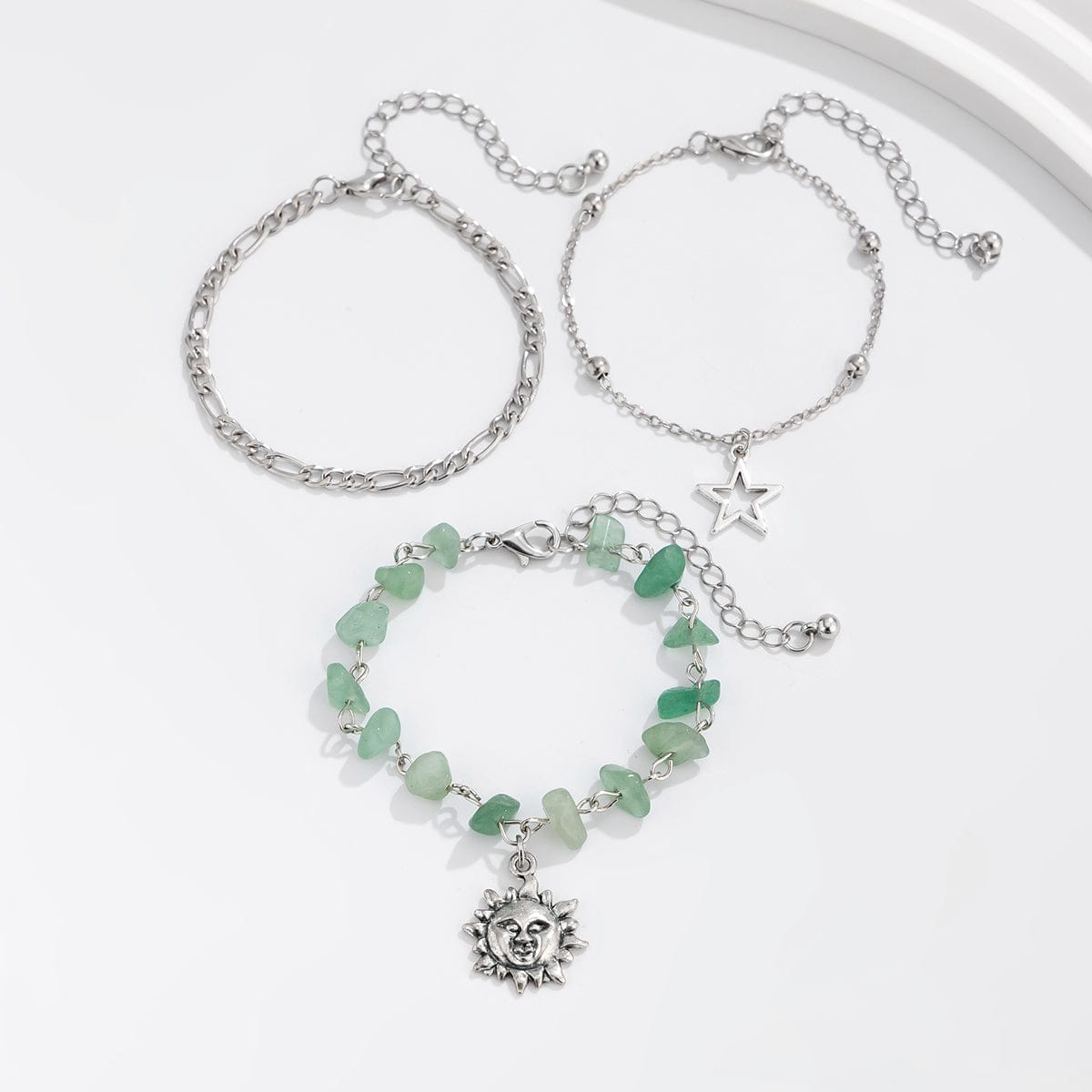 Boho 3Pcs Sun Star Charm Turquoise Stone Bracelet Set - ArtGalleryZen