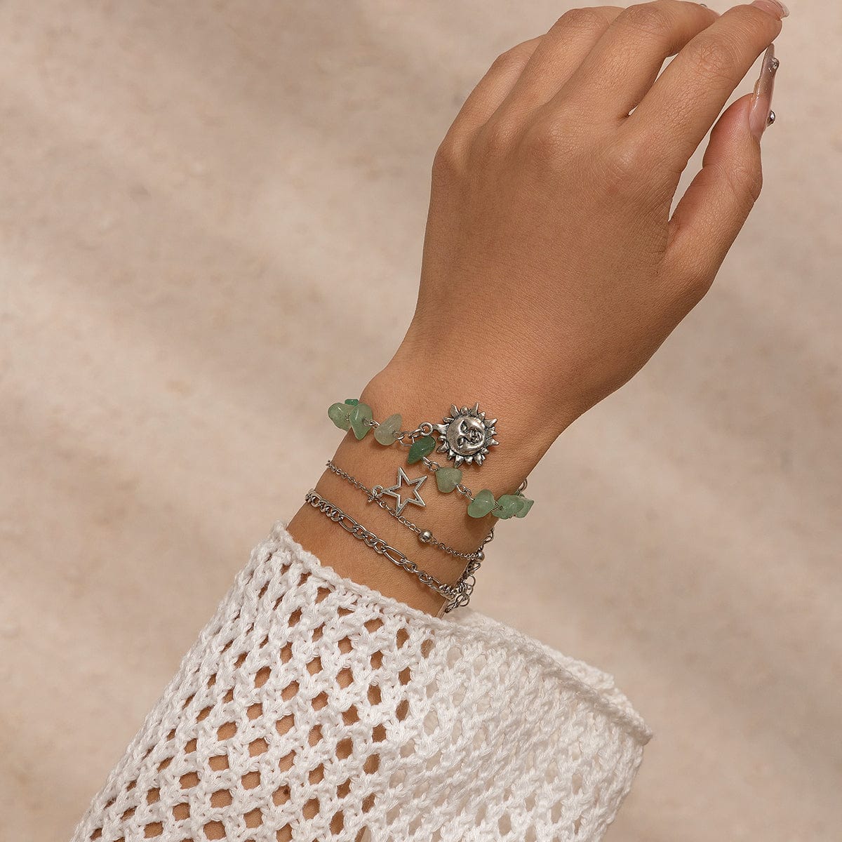 Boho 3Pcs Sun Star Charm Turquoise Stone Bracelet Set - ArtGalleryZen