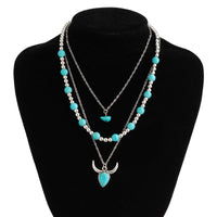 Thumbnail for Boho 3pcs Turquoise Bull Pendant Ball Chain Necklace Set