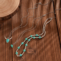 Thumbnail for Boho 3pcs Turquoise Bull Pendant Ball Chain Necklace Set