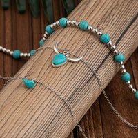 Thumbnail for Boho 3pcs Turquoise Bull Pendant Ball Chain Necklace Set