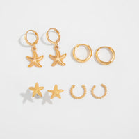 Thumbnail for Boho 4 Pairs Starfish Huggie Hoop Ear Cuff Earrings Set - ArtGalleryZen