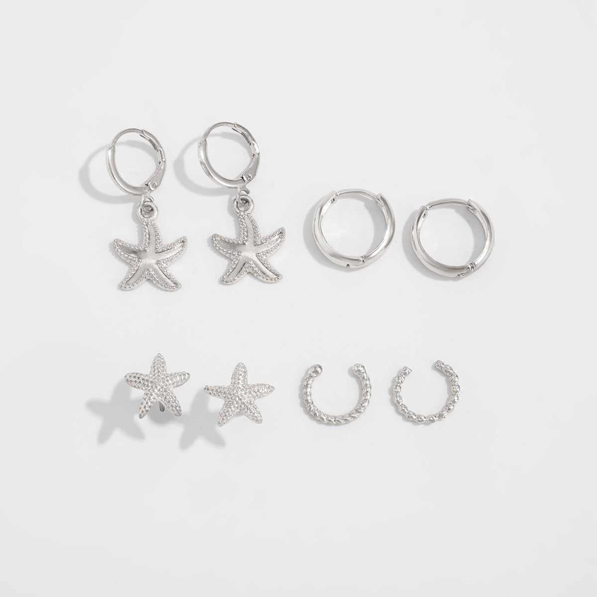 Boho 4 Pairs Starfish Huggie Hoop Ear Cuff Earrings Set - ArtGalleryZen