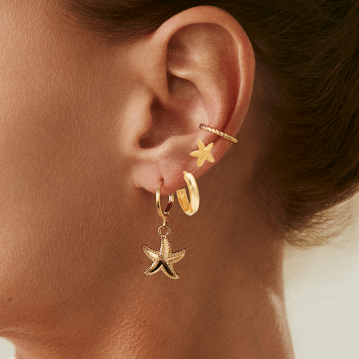 Boho 4 Pairs Starfish Huggie Hoop Ear Cuff Earrings Set - ArtGalleryZen