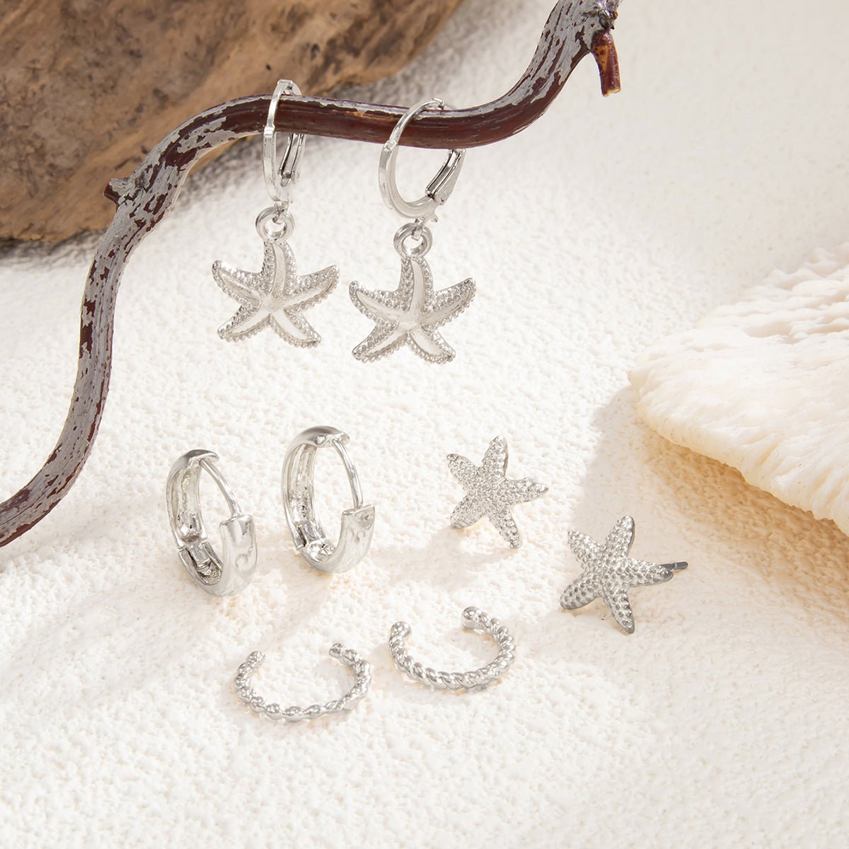 Boho 4 Pairs Starfish Huggie Hoop Ear Cuff Earrings Set - ArtGalleryZen