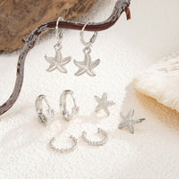 Thumbnail for Boho 4 Pairs Starfish Huggie Hoop Ear Cuff Earrings Set - ArtGalleryZen