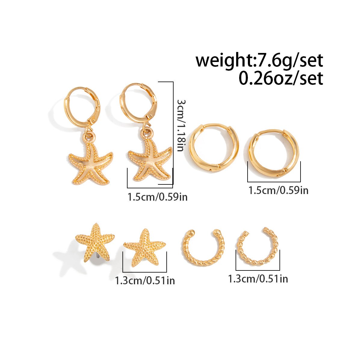 Boho 4 Pairs Starfish Huggie Hoop Ear Cuff Earrings Set - ArtGalleryZen