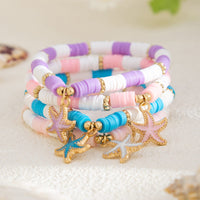 Thumbnail for Boho 4pcs Enamel Starfish Charm Polymer Clay Beaded Bracelet Set - ArtGalleryZen