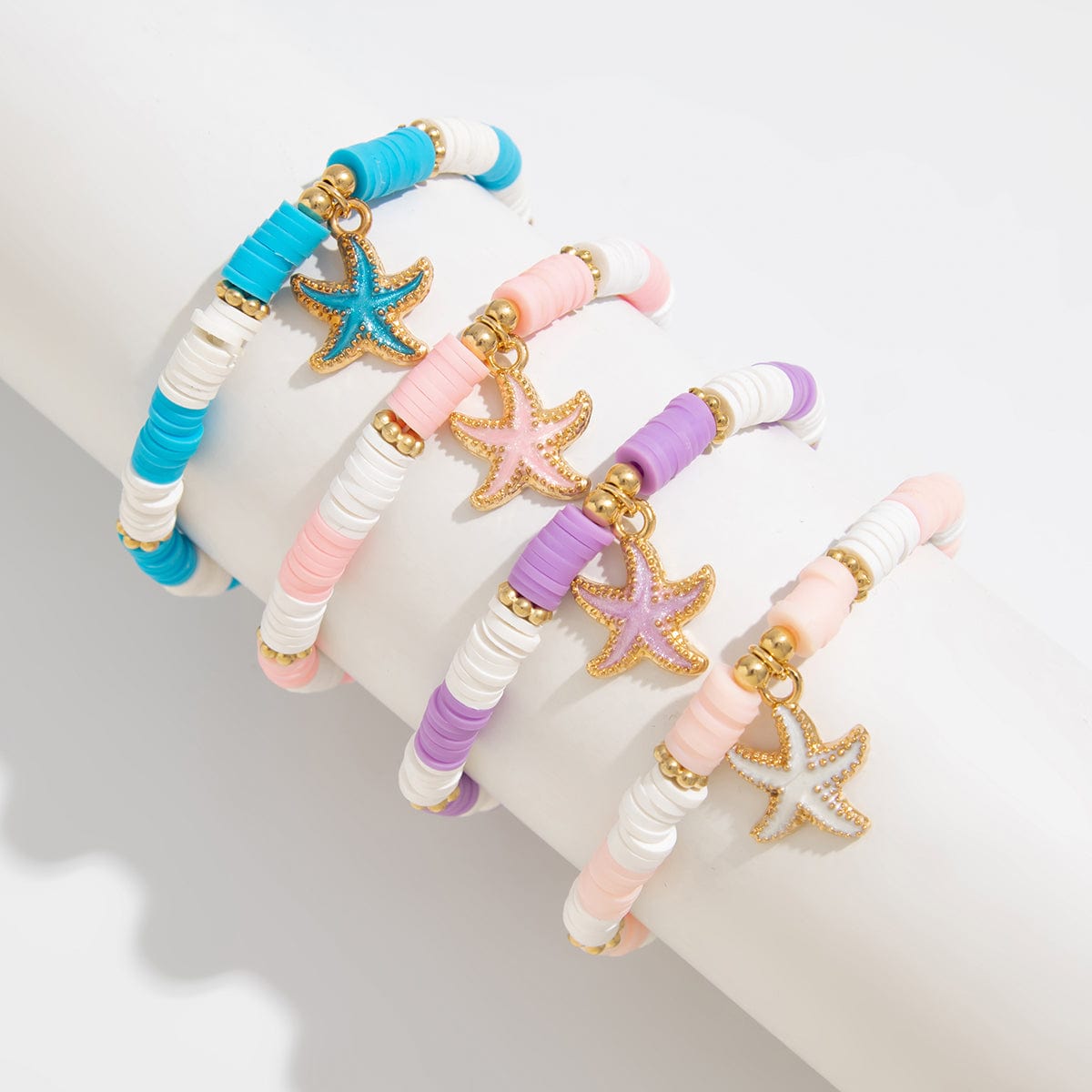 Boho 4pcs Enamel Starfish Charm Polymer Clay Beaded Bracelet Set - ArtGalleryZen